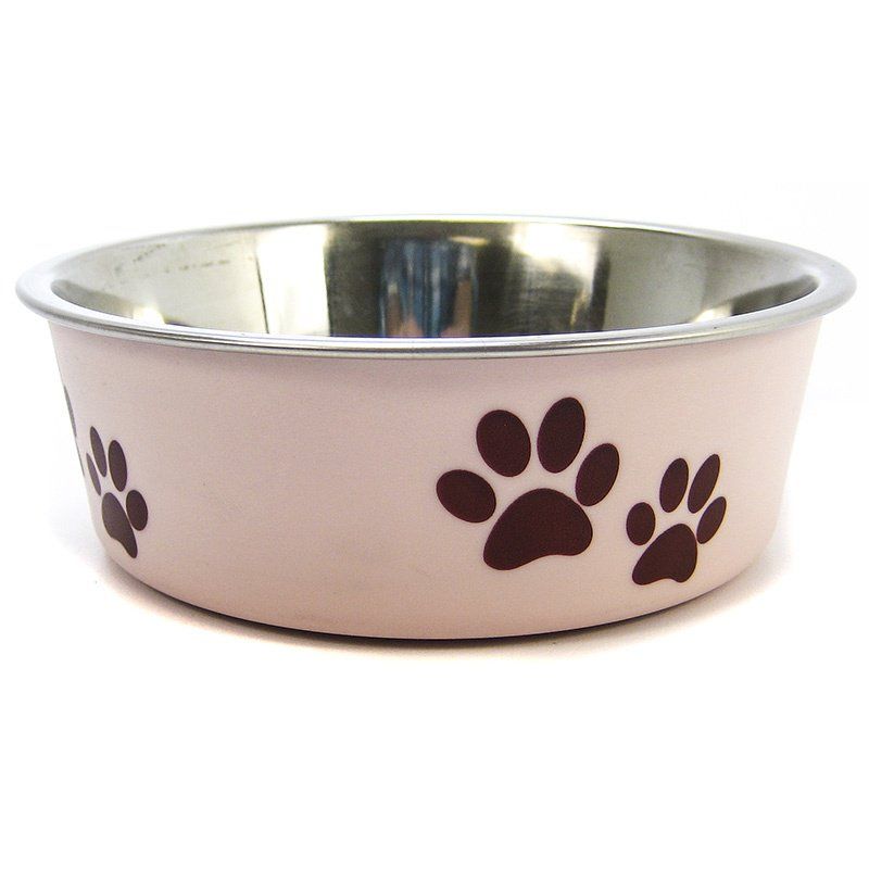 Loving Pets Stainless Steel & Light Pink Dish with Rubber Base SpadezStore